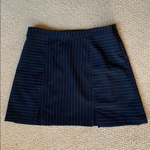 UO Pinstripe Woven Notched Navy Mini Skirt